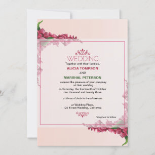 Invitación Boda Rústico Floral Rojo y Rosa claro