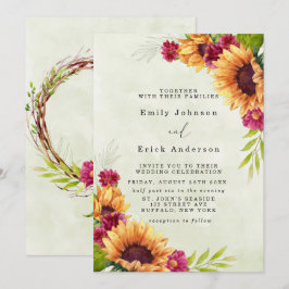 Invitación Boda Rústico floral rosada de primavera de girasol