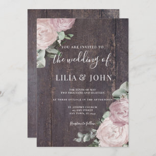 Invitación Boda Rústico Floral Rubor Dusty Rosa