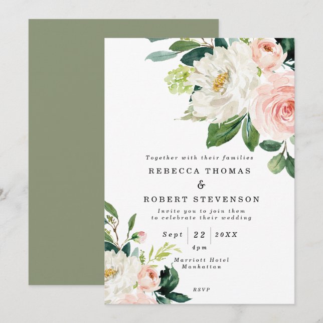 Invitación boda rústico floral y del verdor rosado del boho (Anverso / Reverso)