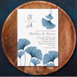 Invitación Boda Rústico Foliage Blue & White Gingko