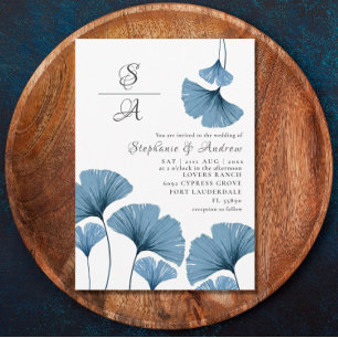 Invitación Boda Rústico Foliage Blue & White Gingko