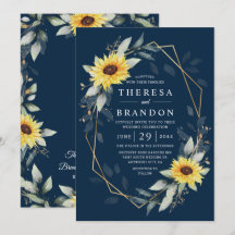 Boda Rústico Geométrico Azul de girasol y Marina