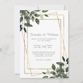 Invitación Boda Rústico Geométrico Verde y Oro