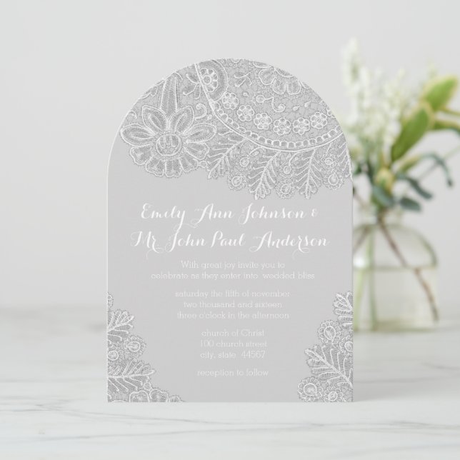 Invitación Boda Rústico Gray Heirloom Lace (Anverso de pie)