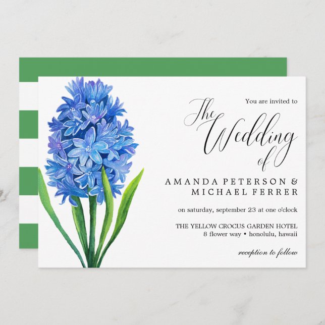 Invitación Boda rústico Hidrangea azul flor de moda (Anverso / Reverso)