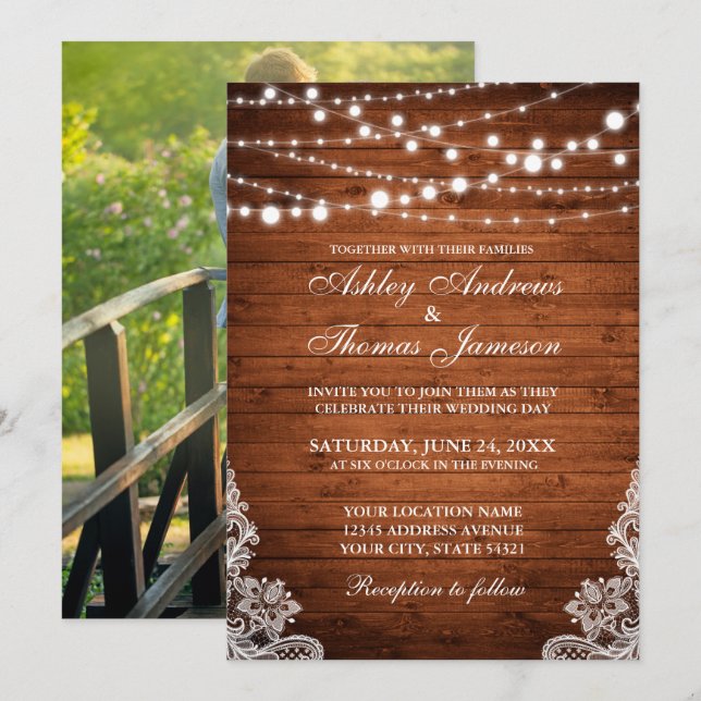 Invitación Boda Rústico Leyenda de cuerda de madera Invitació (Anverso / Reverso)