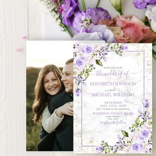 Invitación Boda Rústico Lilac Lavender Gold Marble (Subido por el creador)