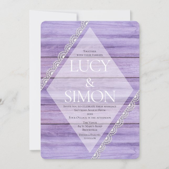Invitación Boda Rústico Lilac Wood & Lace Country Style (Anverso)