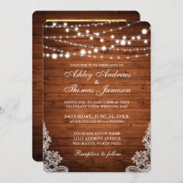 Invitación Boda rústico Luces de cuerda de madera Lace Invita