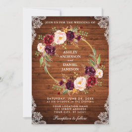 Invitación Boda Rústico Madera Floral Lace Invite Br
