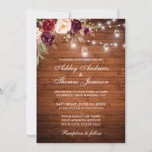 Invitación Boda Rústico Madera Ilumina Jars Floral