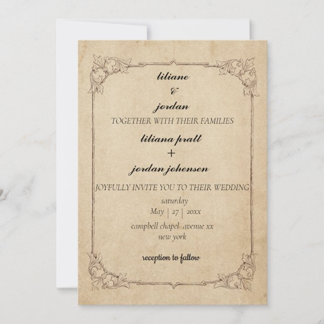 Invitación boda rústico marrón vintage (Anverso)