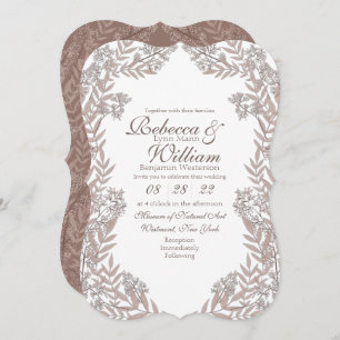 Invitación Boda Rústico Marrón Vintage Botánico