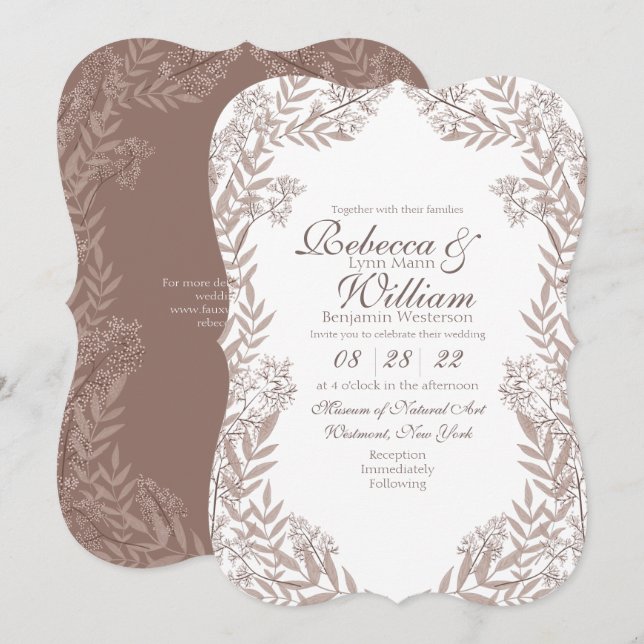 Invitación Boda Rústico Marrón Vintage Botánico (Anverso / Reverso)