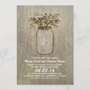Invitación Boda Rústico Mason Jar del Respirar del Bebé