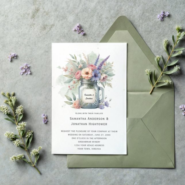 Invitación Boda Rústico Mason Jar Floral Bouquet | (Subido por el creador)