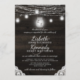 Invitación Boda Rústico Mason Jars & String Light Ridge de ro