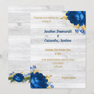 Invitación Boda RÚSTICO MODERNO AZUL FLORAL ORO BLANCO