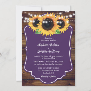 Invitación Boda Rústico Morado Floral de girasol de madera