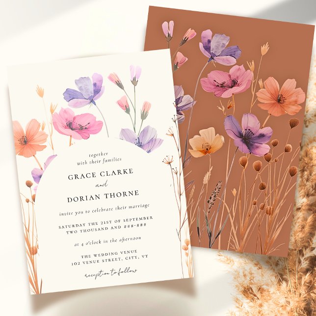 Invitación Boda Rústico Neutral Boho Floral Mocha Mousse (Subido por el creador)