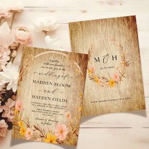 Invitación Boda Rústico Neutral Boho Floral Wildflower Wood
