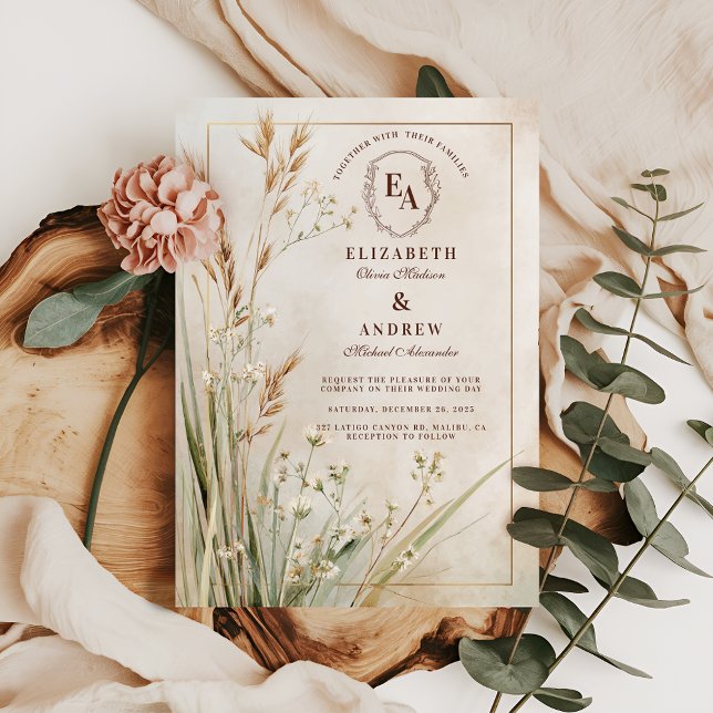 Invitación Boda Rústico Neutral Floral Seco (Subido por el creador)