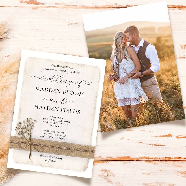 Invitación Boda Rústico Neutral Twine Burlap Eco Boho (Subido por el creador)