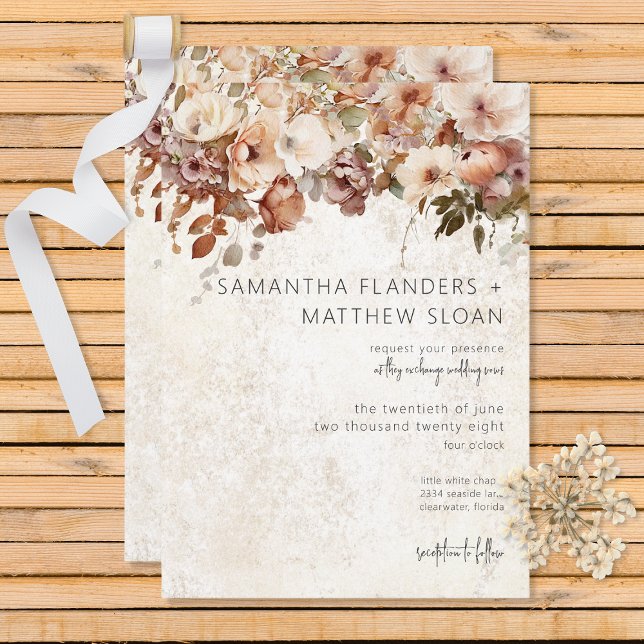 Invitación Boda Rústico Neutral y Rosa Floral (Subido por el creador)