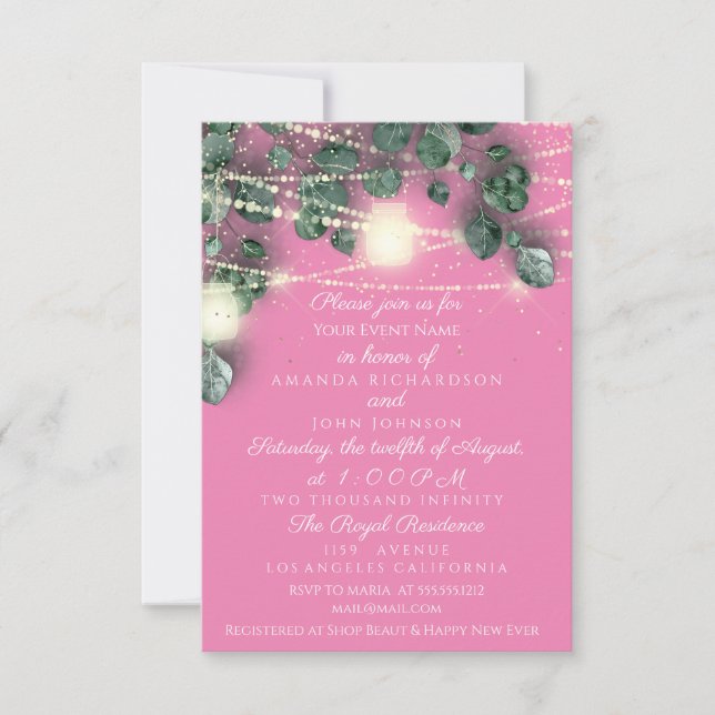Invitación Boda Rústico Oro Rosa Confetti Iluminaciones (Anverso)