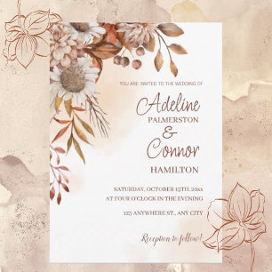 Invitación Boda rústico otoñal con diseño floral