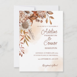 Invitación Boda rústico otoñal con diseño floral