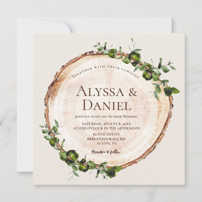 Invitación Boda Rústico Personalizado de follaje verde de gra (Anverso)