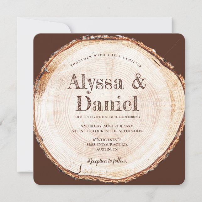 Invitación Boda Rústico Personalizado de textura de corteza d (Anverso)