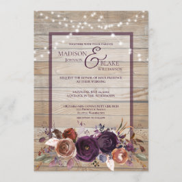 Invitación Boda Rústico Purple Floral de madera de cuerda