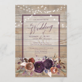 Invitación Boda Rústico Purple Floral String Light Script