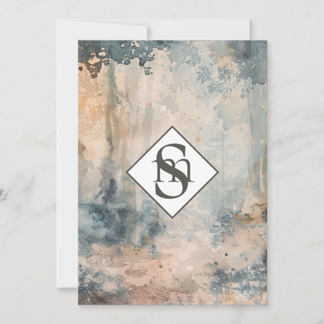 Invitación * Boda Rústico QR AR26 Monograma Forestal RSVP (Anverso)