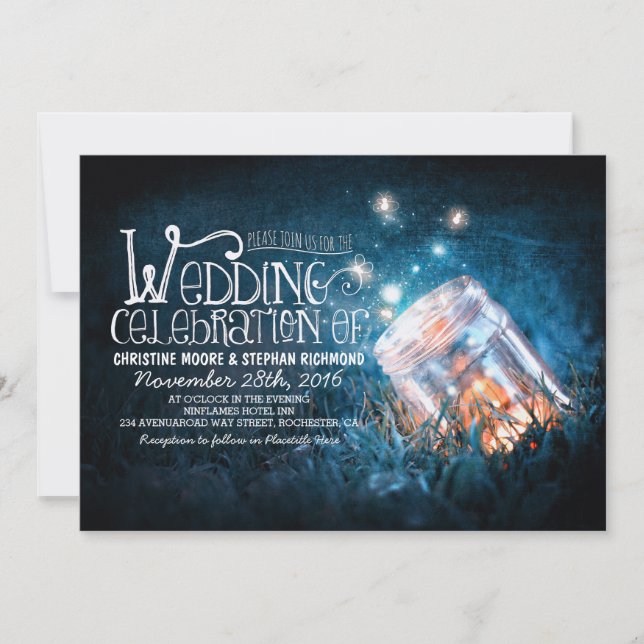 Invitación Boda rústico romántico de tarro de albañilera y lu (Anverso)