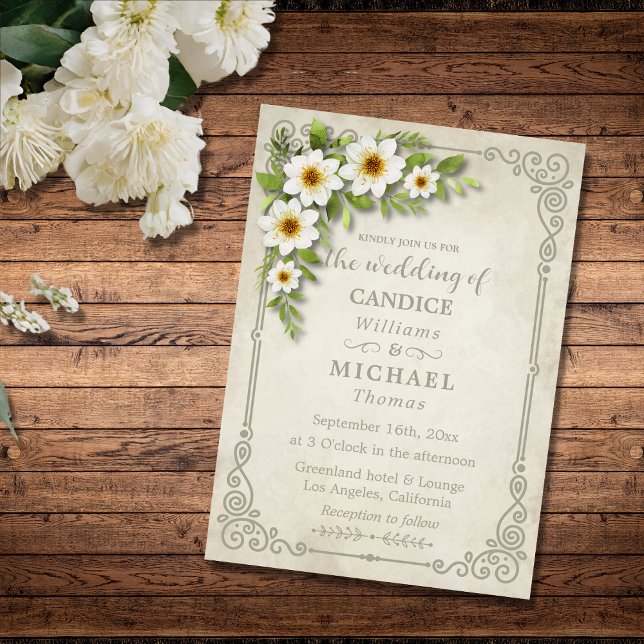 Invitación Boda Rústico Romántico Floral de margarita blanca (Subido por el creador)