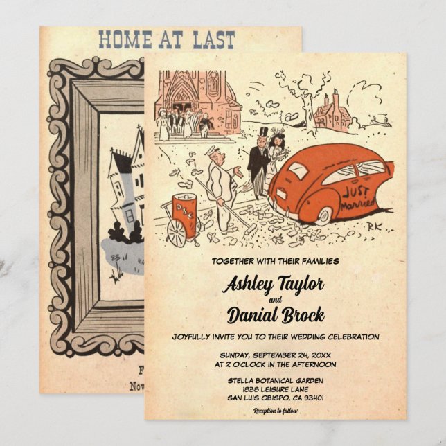 Invitación Boda Rústico Romántico Viejo Retro (Anverso / Reverso)