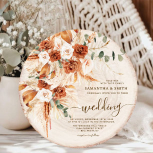 Invitación Boda Rústico Ronda Madera Cortar Grano