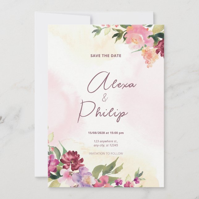 Invitación Boda Rústico Rosa (Anverso)
