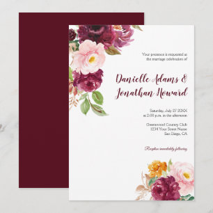 Invitación Boda Rústico Rosa Amarillo Saffron de Borgoña  