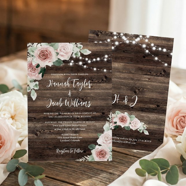 Invitación Boda Rústico Rosa Eucalyptus Letras de Madera (Subido por el creador)
