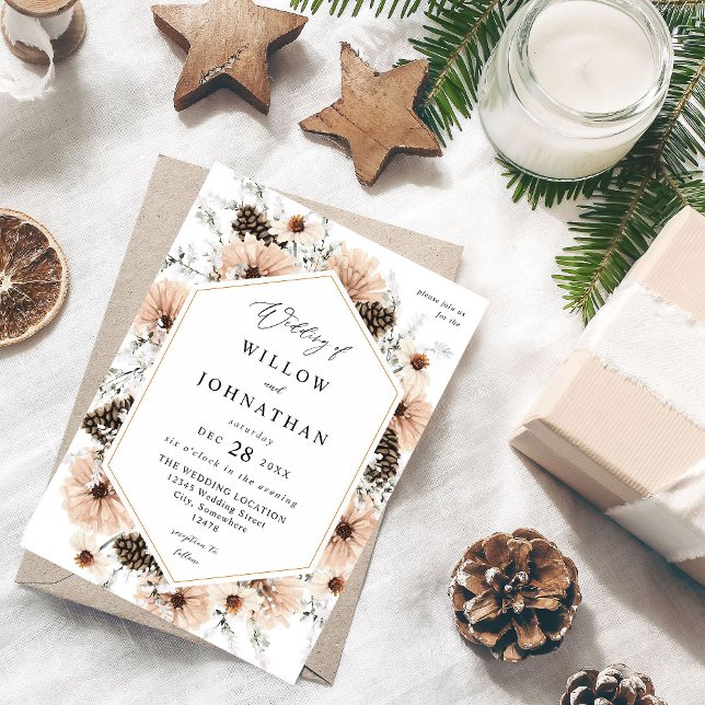 Invitación Boda Rústico Rubor Beige & Pine (Subido por el creador)