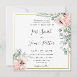 Invitación Boda Rústico Rubor Floral Rosa Eucalyptus Gold