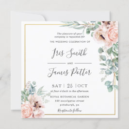 Invitación Boda Rústico Rubor Floral Rosa Eucalyptus Gold