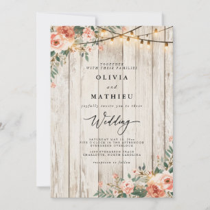 Invitación Boda Rústico Rubor Floral String Light
