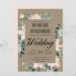 Invitación Boda RÚSTICO RUBOR GOLD KRAFT FLORAL WATERCOLOR