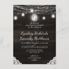 Invitación Boda Rústico Rústico De Madera Oscura Y Lace